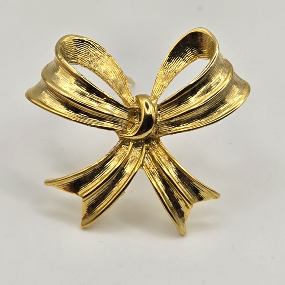 Vintage Bow Brooch Pin Scarf Pin Retro Gold Tone